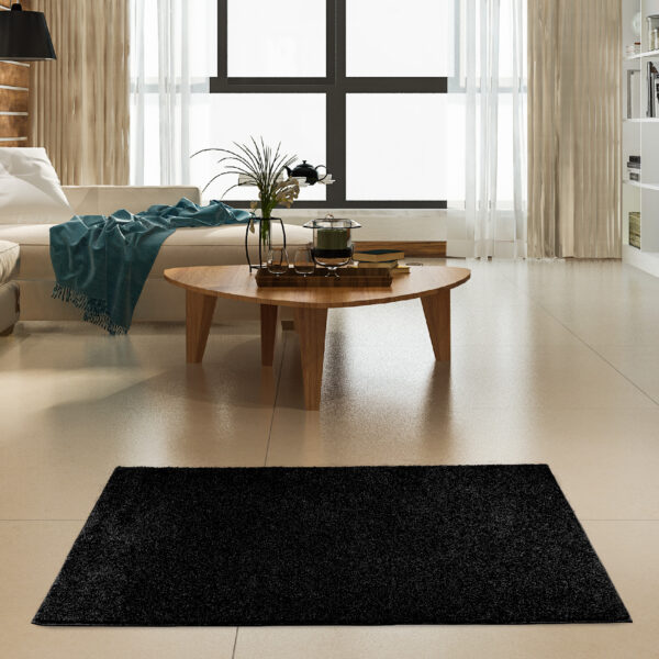 Modern Plush  2' X 12' Runner Black Solid Color Pet and Kids Friendly Area Rugs - Image 2