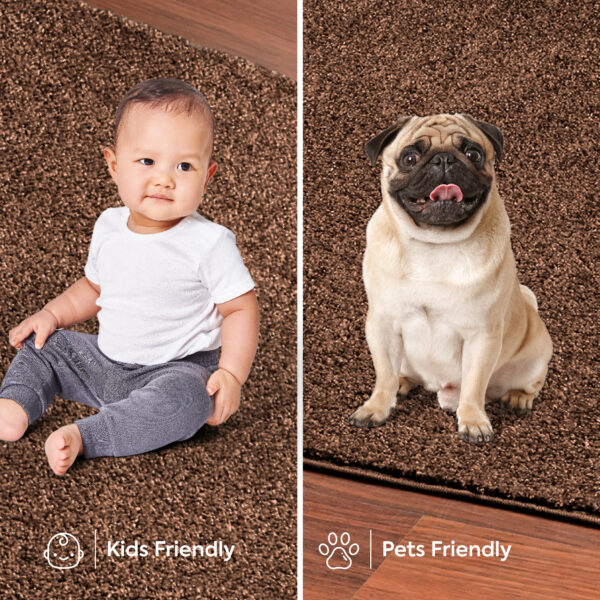 Modern Plush  5' X 7' Oval Brown Solid Color Pet and Kids Friendly Area Rugs - Image 6