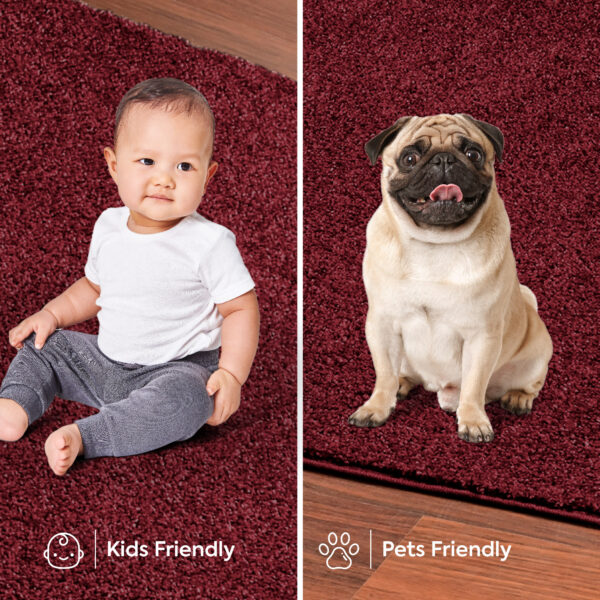 Modern Plush  3' X 12' Runner Burgundy Solid Color Pet and Kids Friendly Area Rugs - Image 6