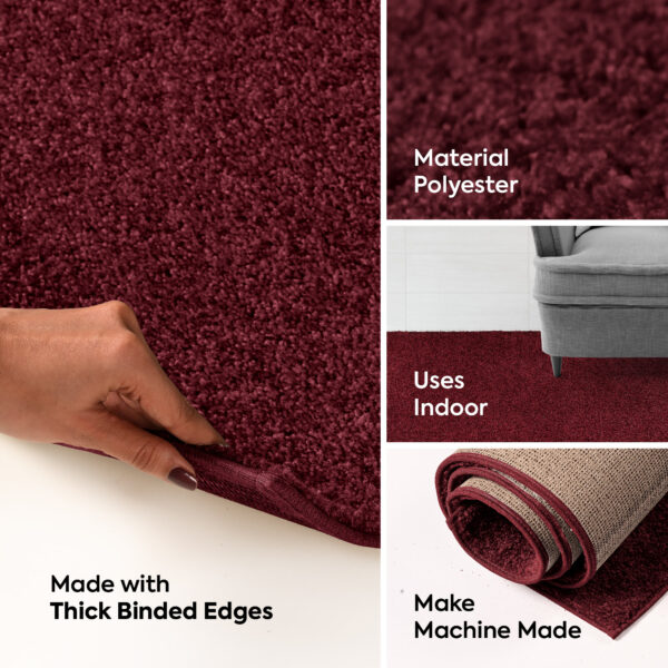 Modern Plush  3' X 12' Runner Burgundy Solid Color Pet and Kids Friendly Area Rugs - Image 8