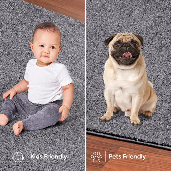 Modern Plush  18" X 36" Half Round Gray Solid Color Pet and Kids Friendly Area Rugs - Image 6