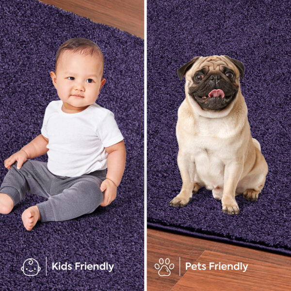 Modern Plush  2' X 10' Runner Purple Solid Color Pet and Kids Friendly Area Rugs - Image 6