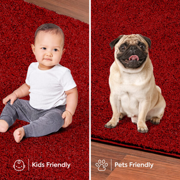 Modern Plush  2' X 10' Runner Red Solid Color Pet and Kids Friendly Area Rugs - Image 5