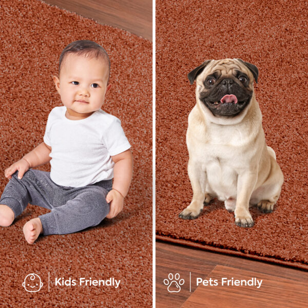 Modern Plush  3' Round Rust Solid Color Pet and Kids Friendly Area Rugs - Image 6