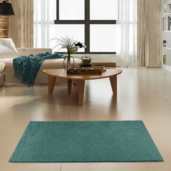 Modern Plush  4' Octagon Teal Solid Color Pet and Kids Friendly Area Rugs - Image 2