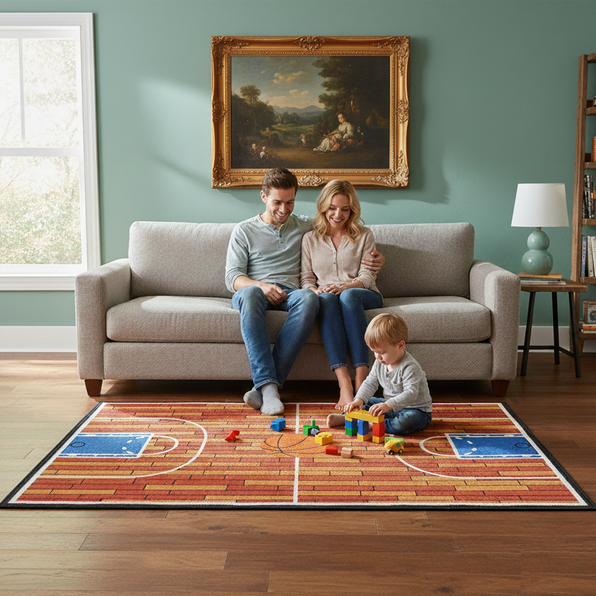 Furnish My Place 690 Rust Basketball Childrens Play Area Rug for Bathroom, Playroom & kindergarten Classroom, Anti Skid Rubber Backing, Rectangle