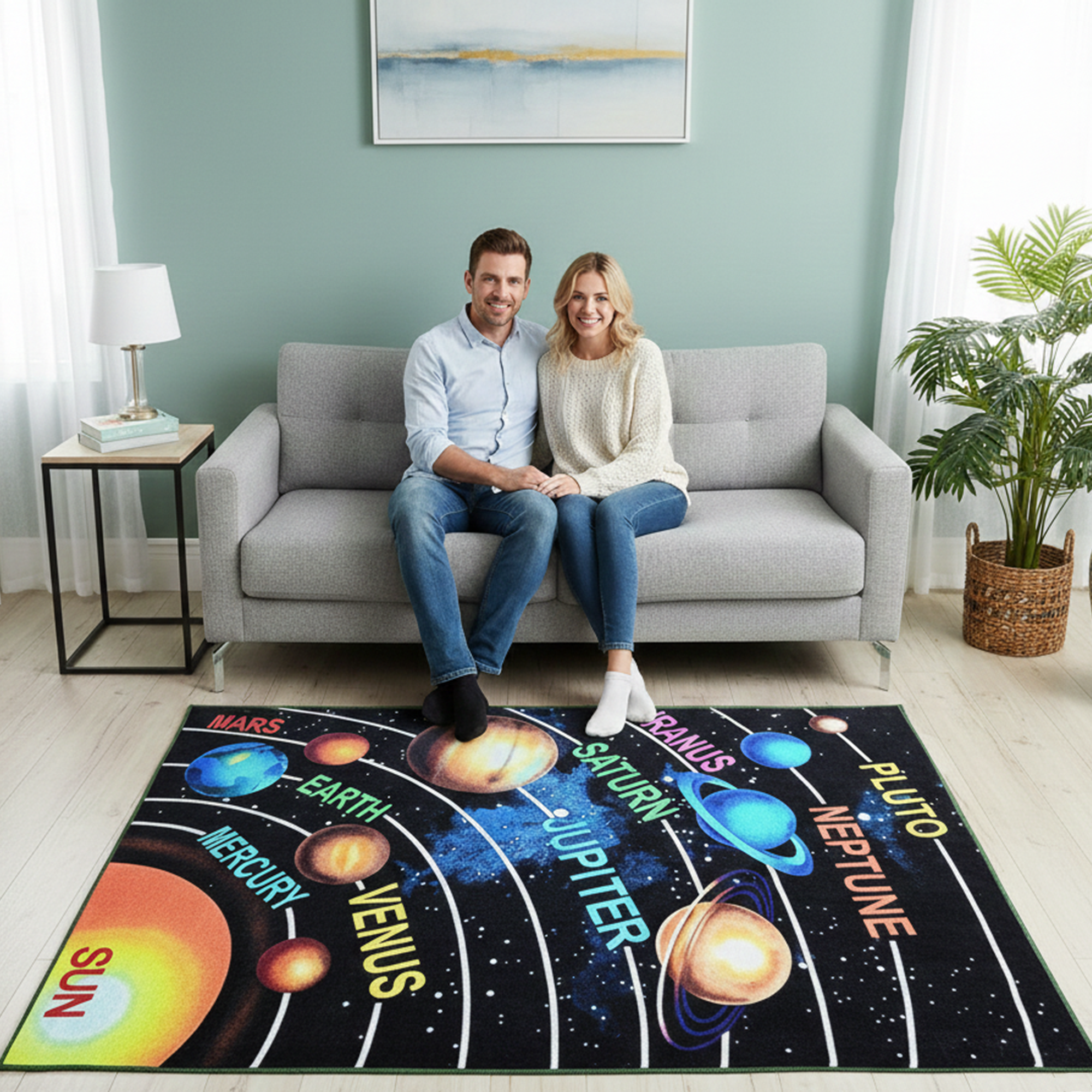 Furnish My Place 761 Solar System HD Area Rug Solar System for Playroom, Bedroom & Classroom, Skid Resistant Rubber Backing Washable Floor Mat, Multicolor